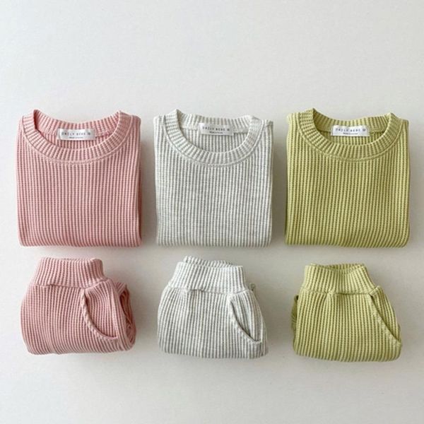 

clothing sets 2021 autumn baby set toddler boys suit waffle girls outfit brief style casual, White