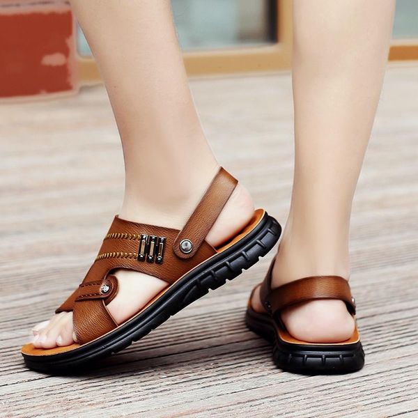 

sandals 39 footwear flat plage rubber sandale samool slippers hollow summer for leather couro sandalet s sandalhas homme de em, Black