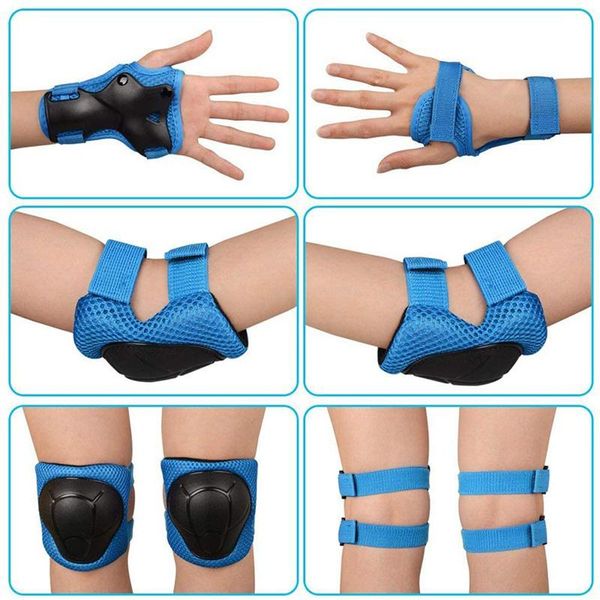 

6pcs/set skateboard ice roller skating protective gear elbow pad wrist guard cycling riding knee protector for kids 2-9 year old support, Black;red