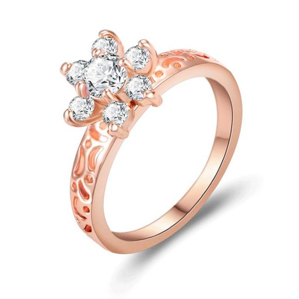 

cluster rings exaggerated white crystal zircon ring design atmospheric flower pattern plating rose gold fashion woman jewelry gift, Golden;silver