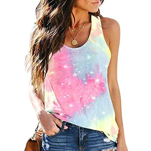 

yoga outfit 2021 fashion tie dye print blouse v-neck hollow strap casual summer ladies female women sleeveless blusas pullover