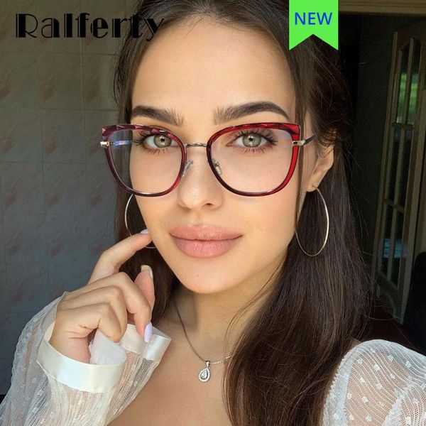 

sunglasses ralferty anti-glare blue light computer glasses cat eye transparent decorative luxury womens eyeglass frame no diopter spectacle, White;black