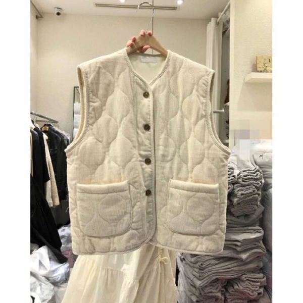 

autumn winter fashion buckle double pocket corduroy velvet vest coat women, White