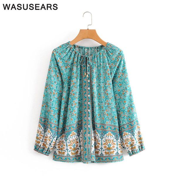 

vintage blouses for women long sleeve blouse casual floral female button up shirt beach wear boho shirts fall 2021 women's &, White