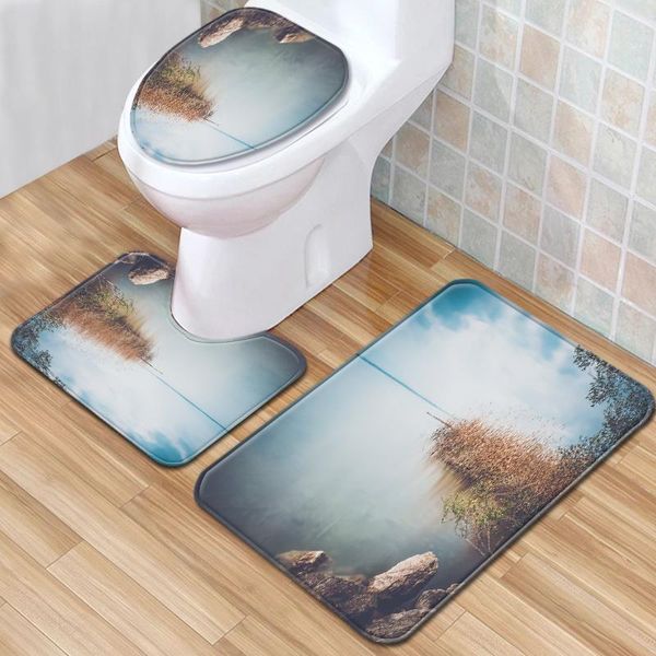 

bath mats 3pcs/set bathroom mat set toilet rug 3d landscape flannel anti slip rugs home decor products