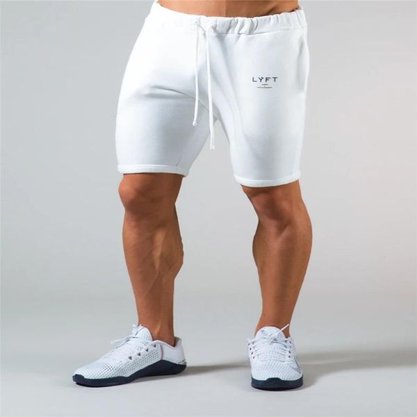 

men's shorts white running sports 100% cotton printed slim-fit casual summer exercise gym fitness, White;black