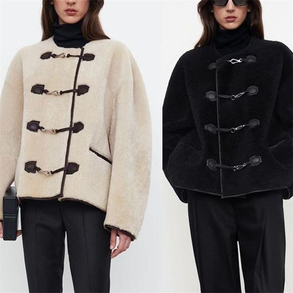 

women faux fur vintage o-neck jacket female long sleeve metal button short type coat cardigans winter 211123, Black