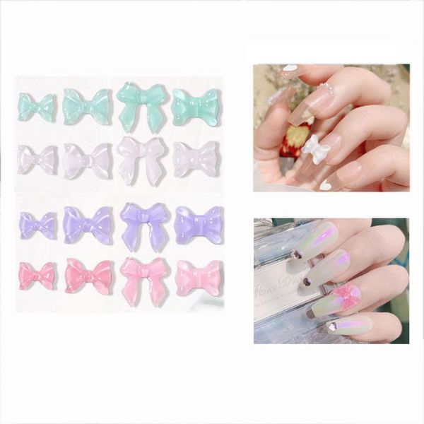 

nail art decorations 6pcs 3d bow ornament decoration candy color bendable accessories jelly fudge design diy manicure jewelry, Silver;gold