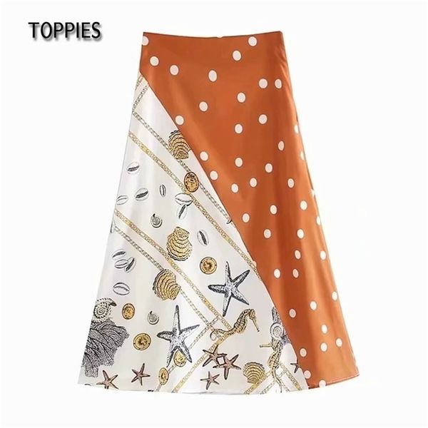 

summer skirts woman a-line patchwork printing chain midi high waist chic streetwear 210421, Black