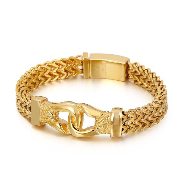 

charm bracelets haolynjoy gold lock wrist bracelet homme steel men's hip hop rock couple gift, Golden;silver