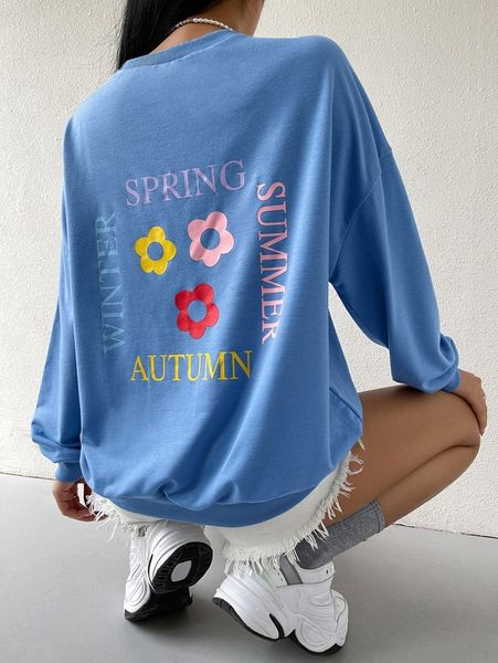 

letter & floral print sweatshirt u8oe#, White;black