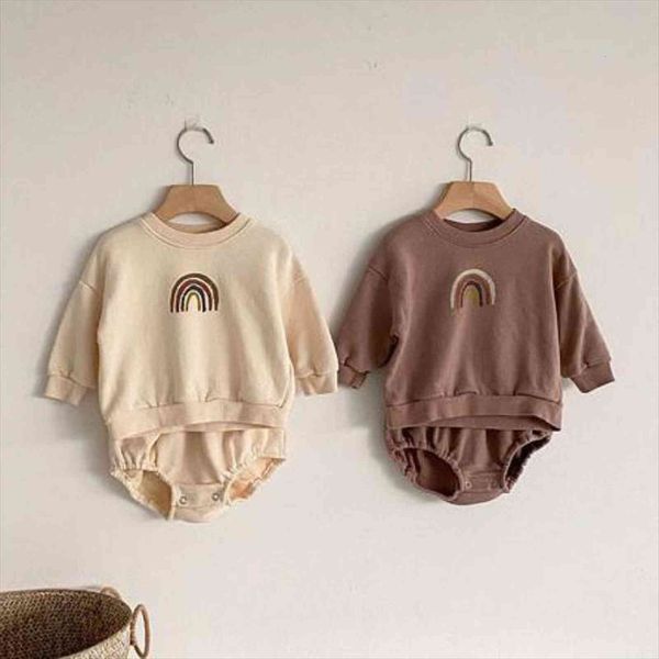 

baby boys and girls rainbow clothing set kids casual long sleeve pullover sweatshirt shorts children clothes, White