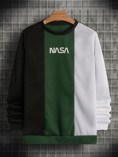 

men letter graphic colorblock thermal lined sweatshirt c6ee#, Black