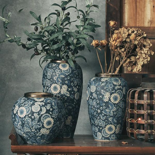 

vases golden mouth vase dry and white porcelain blue european chinese flower ware jingdezhen table arrangement a