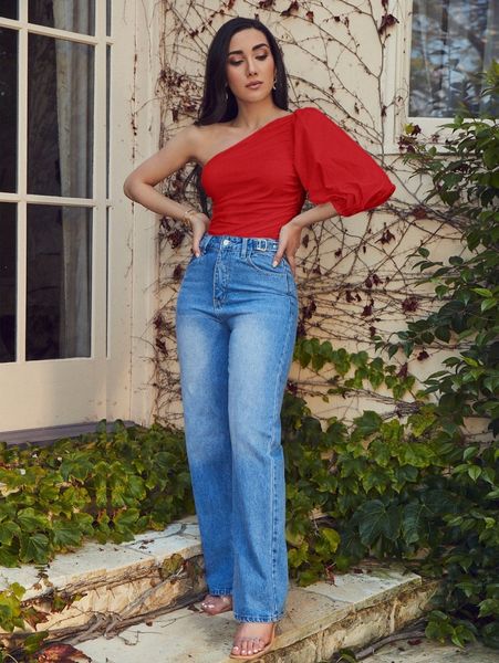 

one shoulder lantern sleeve o9xw#, White