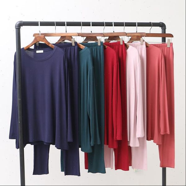 

spring and autumn pajamas womens sleepwears suit long sleeved trousers modal large size loose home service women for, Black;red