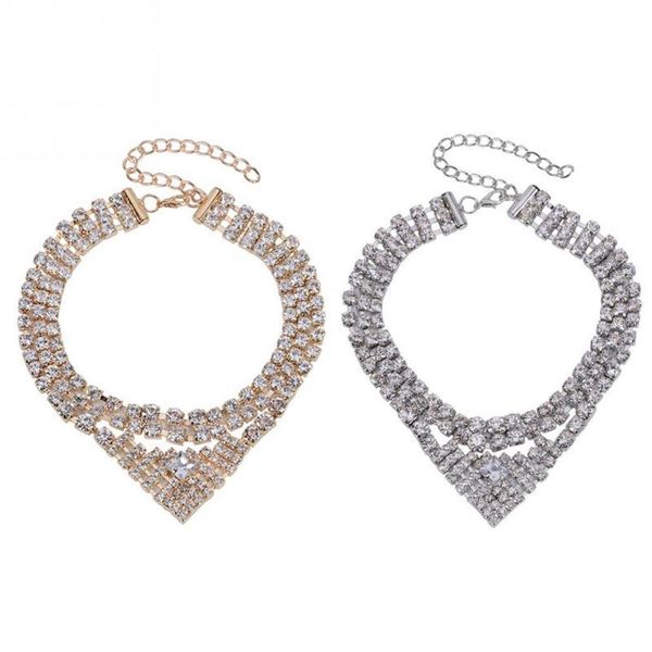 

chokers fashion necklace creative personality stylish cute rhinestone plated pendant neck chain alloy jewelry women, Golden;silver