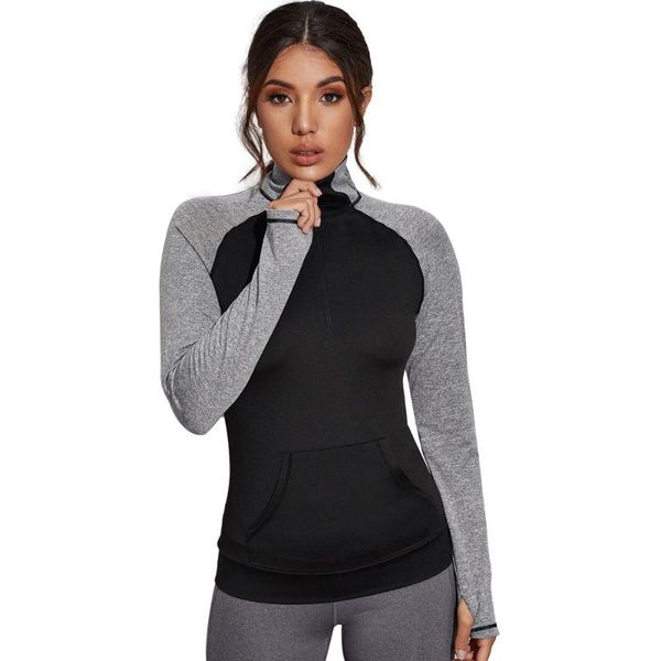 

yoga outfit women's shirt women zipper long sleeve with thumb holes solid length(cm) sport type fit fabric feature