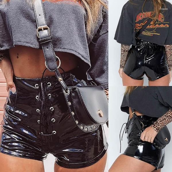 

woman jeans high waist klv 2021 women's summer denim shorts bright leather strap casual pu slim 9.181, Blue