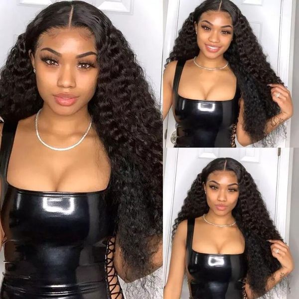 

deep wave frontal wig curly lace front human hair wigs t part remy brazilian hair1, Black;brown