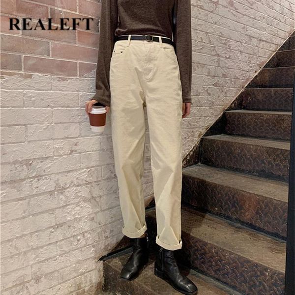 

women's pants & capris realeft autumn winter corduroy straight high waist loose fashion korean style casual long trouser pocket ladies, Black;white