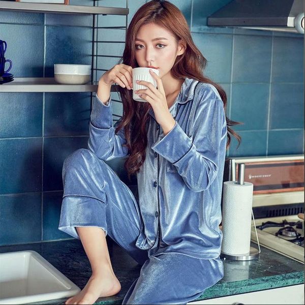 

2pcs lot autumn winter pajamas womens sleepwears sets satin velvet warm homewear pijama pyjamas suit for, Black;red