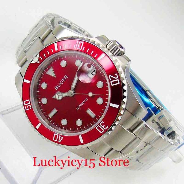 

gentlemen bliger mechanical chinese red clock 40mm iron plate car date sapphire crystal round case rustless steel bracelet, Slivery;brown