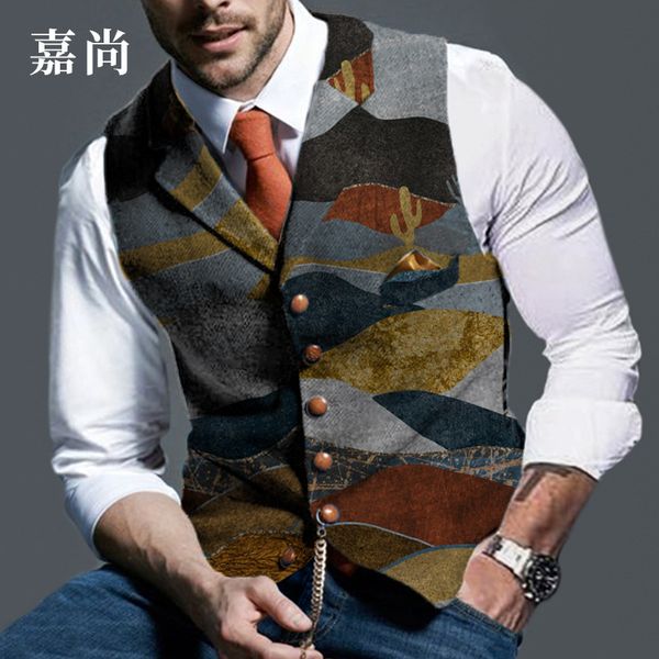 

fashion vest autumn 2021 men's camouflage printing lapel slim, Black;white
