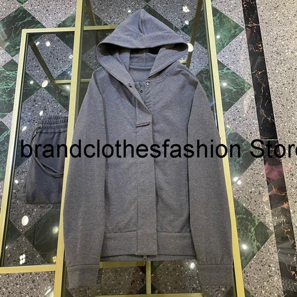

women's two piece pants sets elegant fashion gray solid zip-up cotton hoodie jacket chain trim ankle banded lady 2021 autumn, White