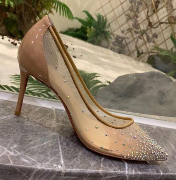 

dress shoes shoes for wedding red high ladies pointed toe party thin heels mesh (air mesh) crystal women sandals size 44, Black