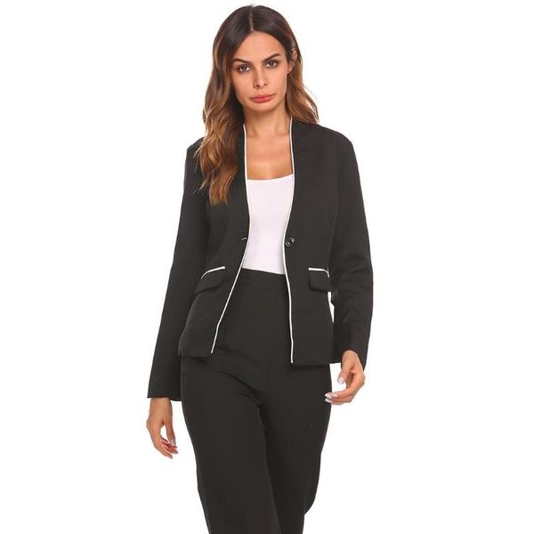 

women's suits & blazers women office neckless long sleeve single breasted slim waist suit jacket casual spring autumn button up pocket, White;black