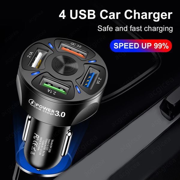 Автомобильное USB зарядное устройство Быстрый заряд 3,0 Универсальная быстрая зарядка 4 порт мобильных телефонов для Samsung S20 S20 iPhone 11 12 Pro