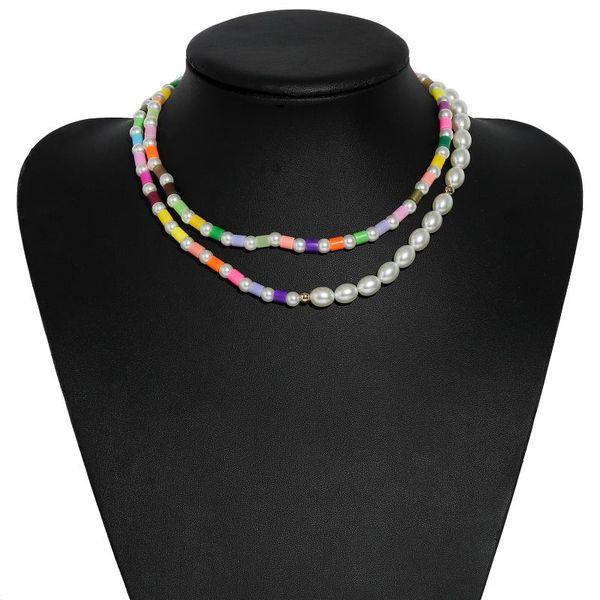 

chains charm women necklace acrylic pearl multilayer bohemian choker clavicle chain hand made for jewelry gifts, Silver