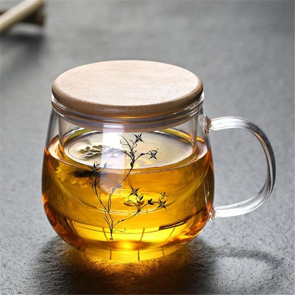 

wine glasses creative transparent glass tea cups household flower teacups with lid and filter heat resistant water mug office drinkware