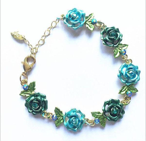 

charm bracelets personality cloisonne rose flower for women retro alloy ethnic style exaggerated bangles party jewelry gift, Golden;silver
