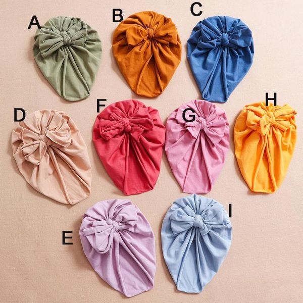 

18pc/lot solid color baby hat bowknot girl turban knot head wraps kids bonnet beanie born pography props caps & hats, Yellow