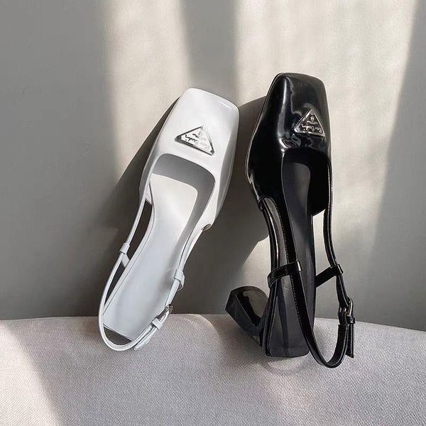

sandals baotou slippers summer women fashion high heeled casual shoes button with square heel heels, Black