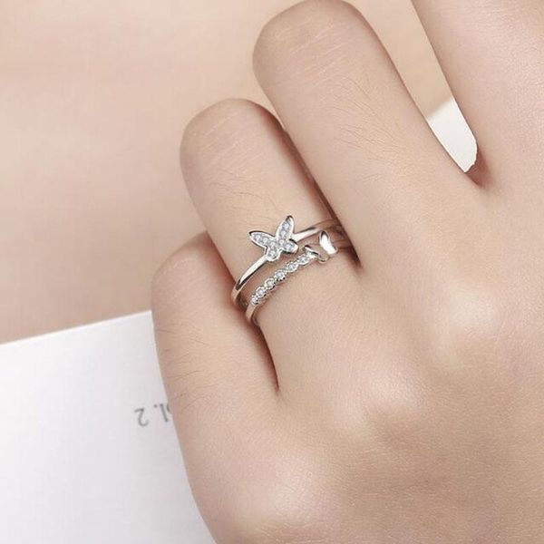 

wedding rings fashion 925 sterling silver butterfly for women ladies luxury statement jewelry punk adjustable antique ring anillos, Slivery;golden
