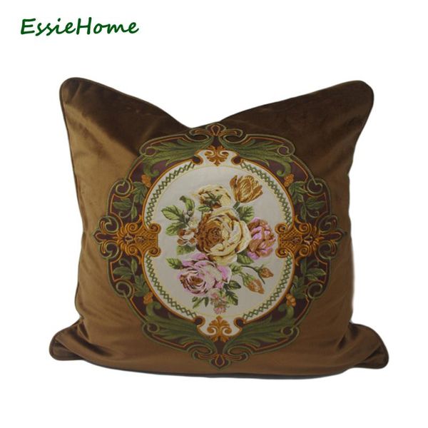 

luxury high end brown velvet embroidery cushion cover pillow case rose cushion/decorative