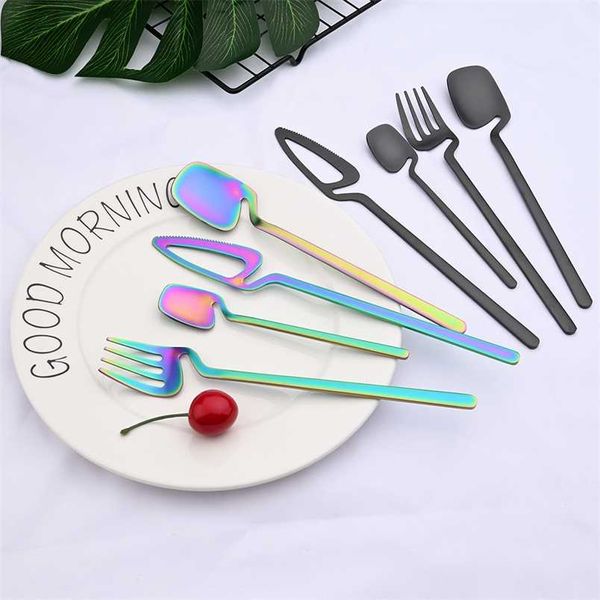 16 pcs Black Cutlery Set Knives Sobremesa Forks Spoons Dinnerware 304 Aço Inoxidável Utensílios de Talheres Home Silverware 211112