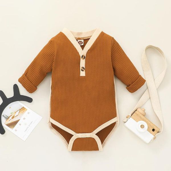 

rompers baby romper long sleeve v-neck crotch button ribbed knitting loose fall jumpsuit for boy girl, Blue
