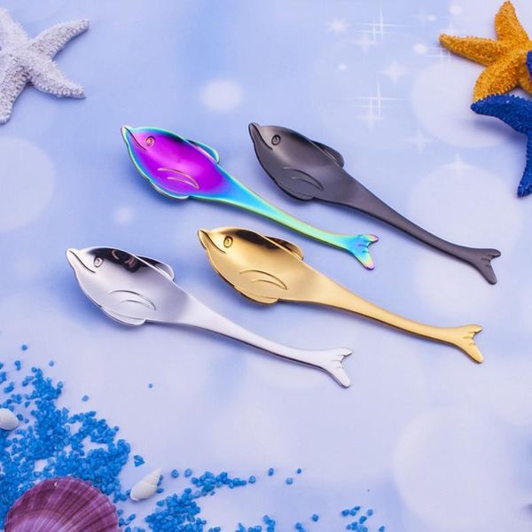 

spoons 4pcs stainless steel soup spoon cartoon dolphin shape coffee stirring