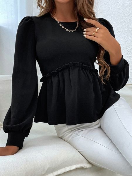 

lantern sleeve ruffle hem z79q#, White