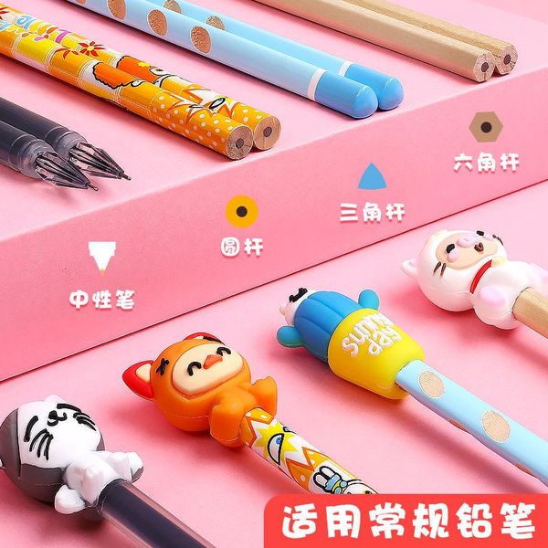 

soft silicone anti-bite safe pencil gel pen cap er protective cover cartoon decoration for school kids gift refills, Black;red