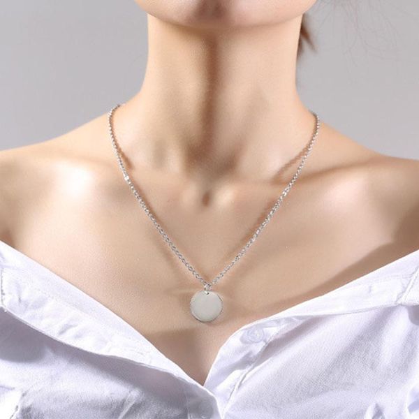 

simple round shape pendant stainless steel gold coin lover gift single women men jewelry necklaces, Silver