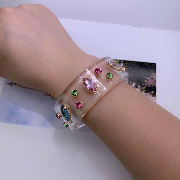 

bangle 2021 fashion temperament atmosphere simple style acrylic transparent zircon geometric women's open bracelet jewelry, Black