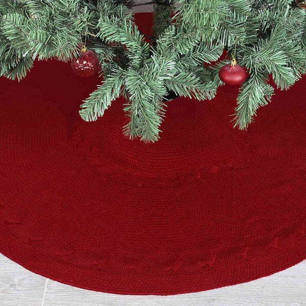 

2022 new tree bottom apron 48 inch double edge knitted red christmas tree skirt