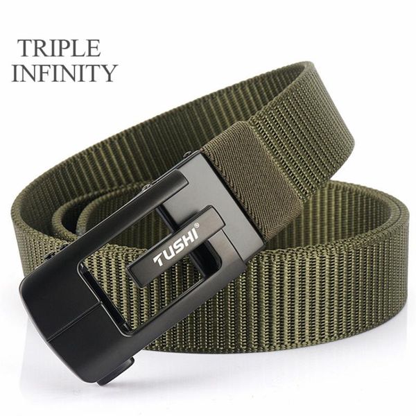 

male automatic buckle canvas belt for jeans pants outdoor breathable tactical wear-resistant thick nylon men's belts waist support, Black;gray