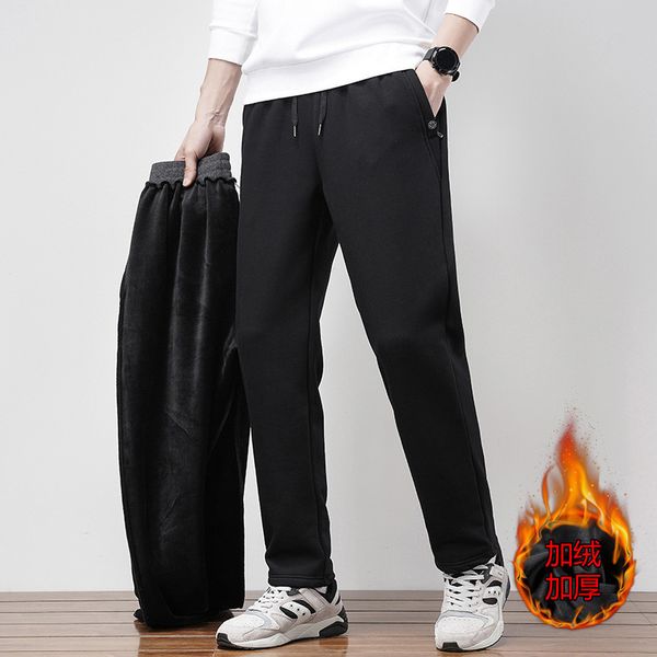 

cotton 2021 autumn and winter new casual fashion guard plush thickened warm leggings men's wear, Black