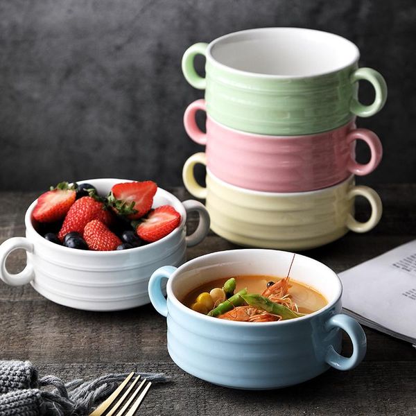 

300ml modern style home ceramic soup bowl with handle breakfast salad small china porcelain tableware g230 bowls
